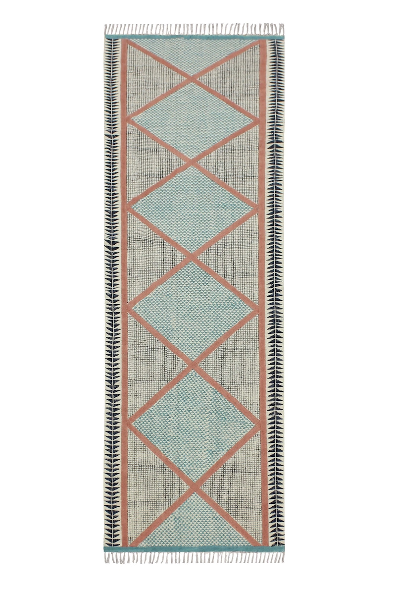 Multicolor rug Cotton area rug Indian Handmade block printed rug Bohemian style rug Hallway rug Custom Size Rug 4x6 6x6 2.6x10 Feet