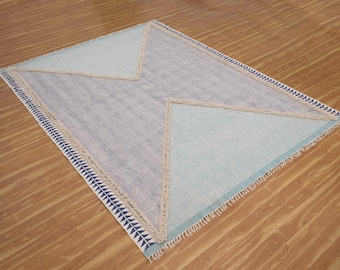 Handmade Abstract Geometric Cotton Dhurrie Rug, Scandinavian Boho Flatweave Carpet, Modern Custom Size