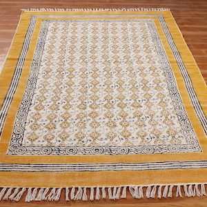 Handmade yellow rug Hand block print area rug Outdoor yoga rug Garden red rug Home kitchen rug Indian runner rug 4x6, 5x8, 8x10, 10x14 feet