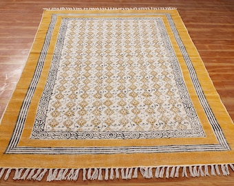 Handmade yellow rug Hand block print area rug Outdoor yoga rug Garden red rug Home kitchen rug Indian runner rug 4x6, 5x8, 8x10, 10x14 feet
