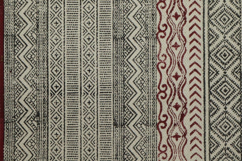 Black Stair Runner Kilim Hand Washable Cotton Rug Block Printed Hallway