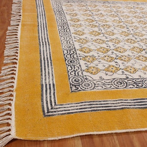 Handmade Yellow Rug Hand Block Print Area Rug Outdoor Yoga Rug Garden ...