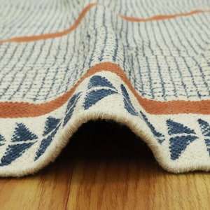 Burnt Orange Hand Block Printed Cotton Rug | Boho Indian Dhurrie Area Rug