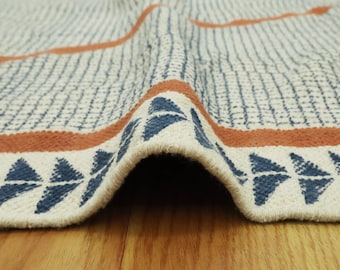 Burnt Orange Cotton Rug, Handwoven Flat Weave Kilim Style