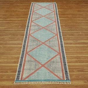 Blue Floor Decor Aesthetic Cotton Area Rug Indian Handmade Rug Boho Living Room Kilim Custom Size Rug 4x6 6x6 2.6x10 Feet