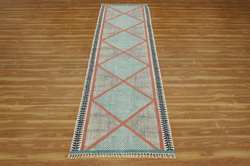 Multicolor rug Cotton area rug Indian Handmade block printed rug Bohemian style rug Hallway rug Custom Size Rug 4x6 6x6 2.6x10 Feet