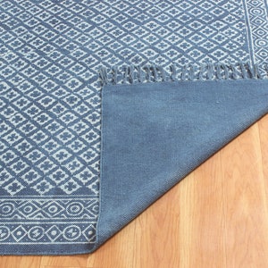 Blue dabu print cotton area carpet Washable large boho rug Handmade hallway stair runner kilim Customized fathers day gift 4x6 8x10 9x12 ft