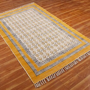 Handmade Yellow Rug Hand Block Print Area Rug Outdoor Yoga Rug Garden ...
