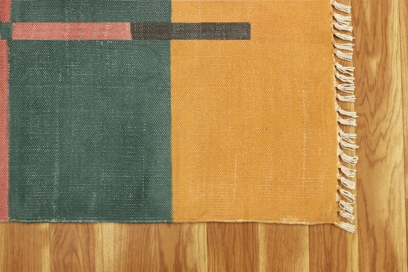 Hand Block Printed Rug Large Cotton Stair Rug Runner Yellow Kitchen