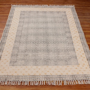 Handmade rug Indian boho kitchen kilim Large area rug Outdoor rug Garden rug Yoga runner Hand block print rug Cotton square 3x5 5x7 9x12 ft
