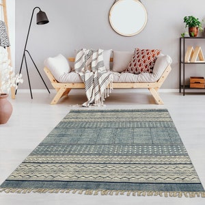 Hand Block Print Cotton Rug, Indigo Blue, Bohemian Kilim - Etsy