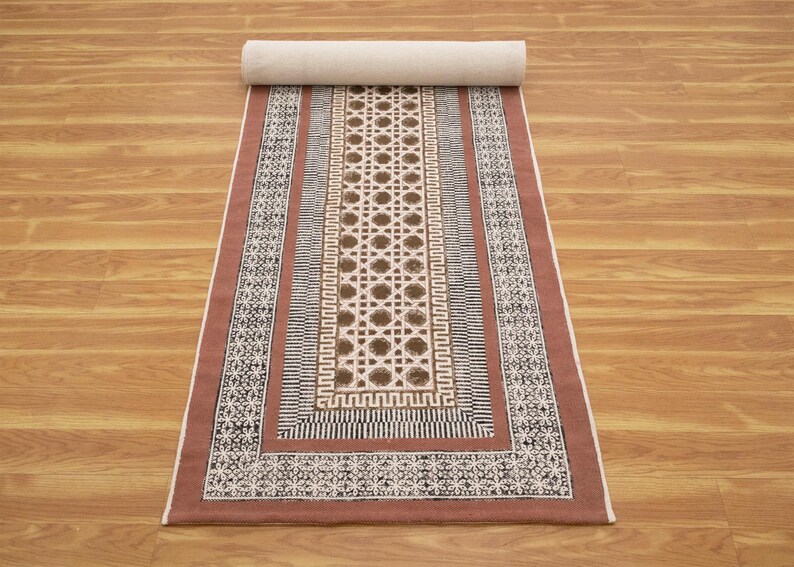 Brown & Black Cotton Hallway Runner Rug, Block Print Kilim, Washable - Etsy