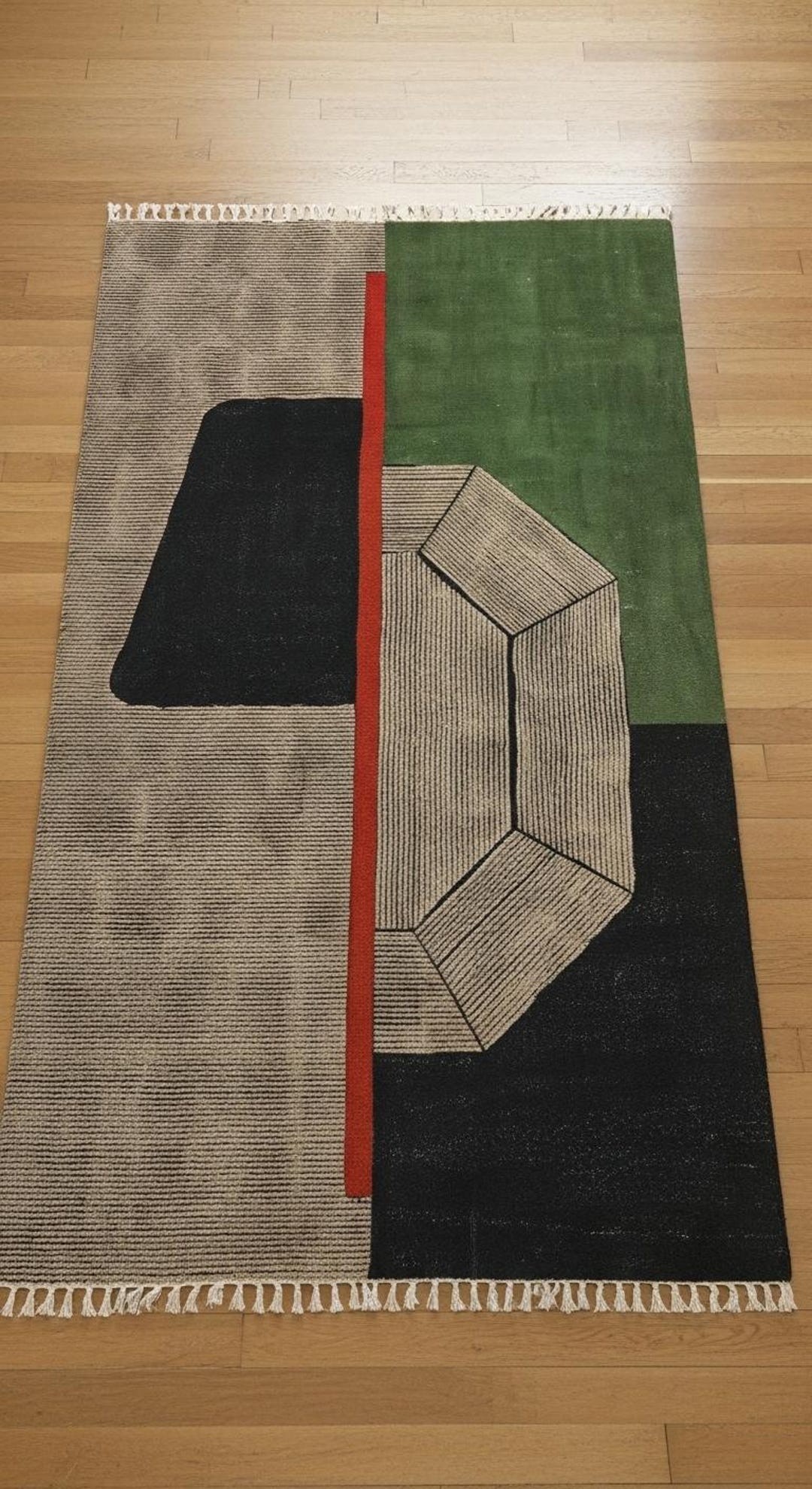 Modern Handmade Cotton Geometric Rug 4X6 - Green Black Block Print ...
