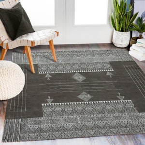 Grauer schwarzer geometrischer Teppich Quadratischer Baumwollteppich Küche Wohnzimmer Teppich Custom handgewebtes Wandkunstdekor 5x8 6x6 2x20 8x10 Fuß