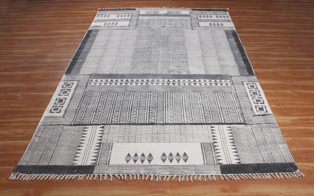 Gray and Black Bedroom Cotton Area Rug Living Room Home Decor Custom ...