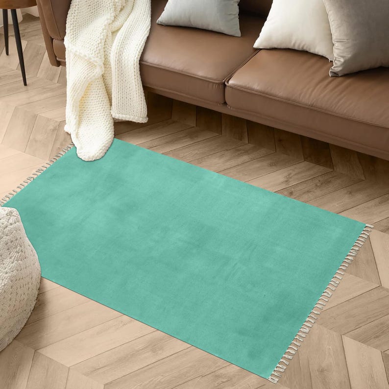 4x18 Rug Hand Block Printed Sea Green Cotton Rug, Flatweave Runner - Etsy