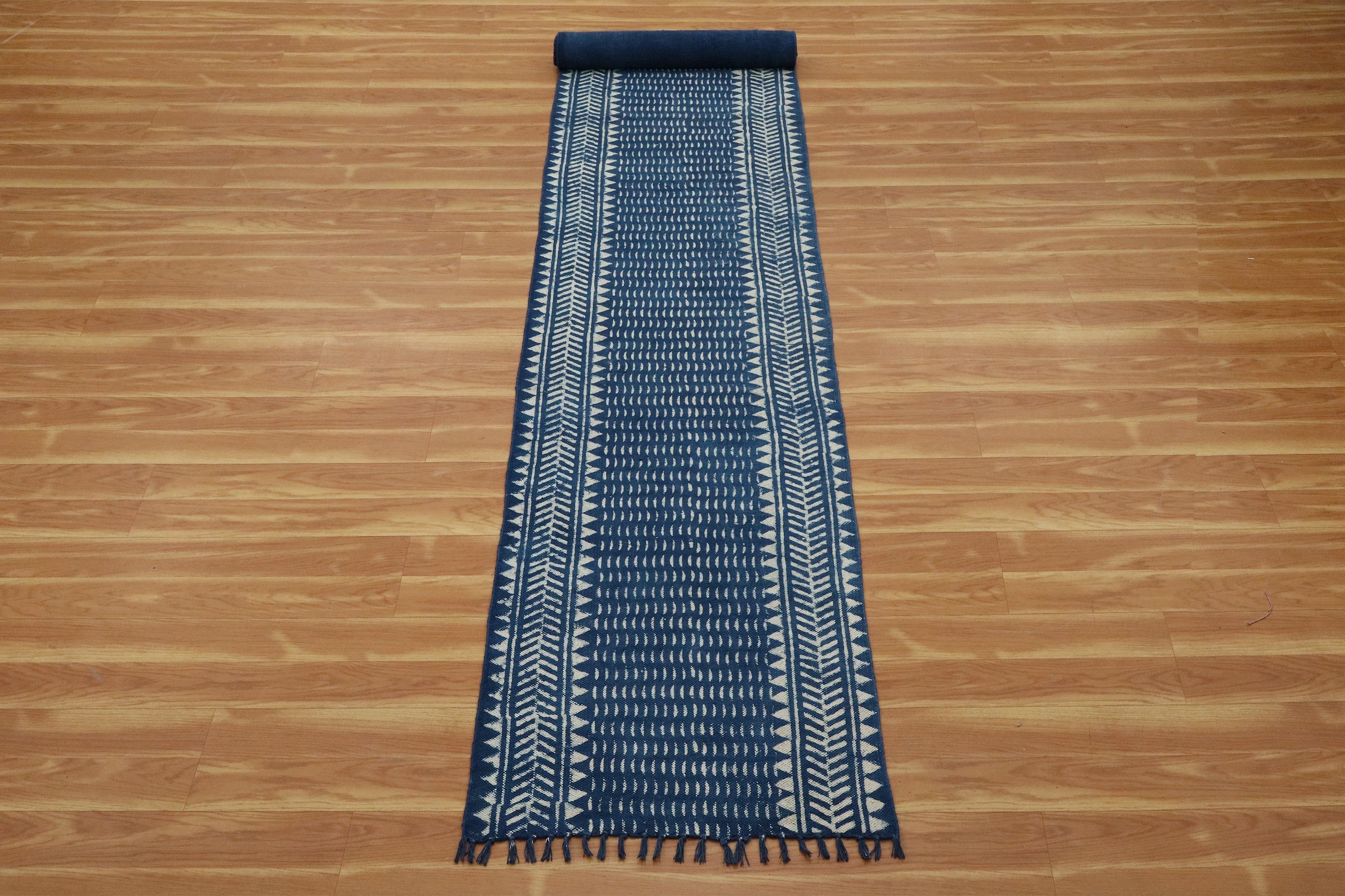 Dabu Rug Custom Cotton Runner Rug: Indigo Blue Dabu Print, Hand Blocked - Etsy