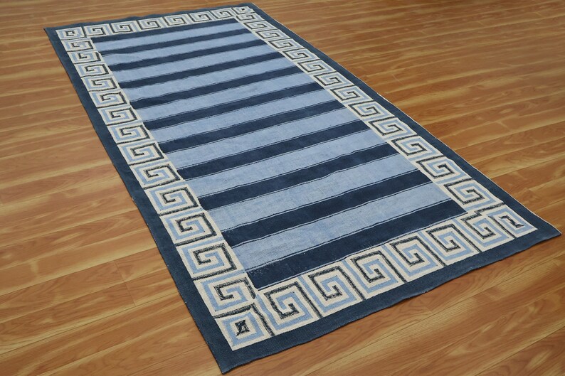 Large Stair Runner Blue Block Printed Rug Hand Washable Rug Living Room
