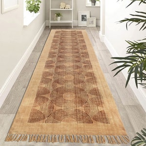 Brown Indian Runner Rug, Handmade Bedroom Rug, Geometric Cotton Area Rug,  Custom Size Rug, Runner 2.6x6, 3x20, 2.6x22 Feet