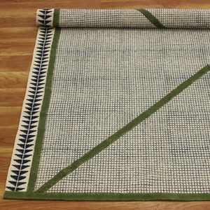 Abstract Blue Yellow Printed Pattern Cotton Linen Area Rug with Tassel Hand Woven Floor Carpet Rug for Living Room Bedroom