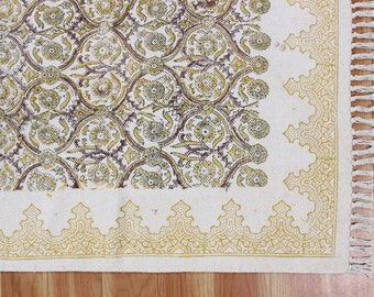 Indian cotton area rug Yellow color rug Hand block print rug Outdoor patio rug Handmade kitchen rug 4x6, 5x8, 8x10, 10x14 feet