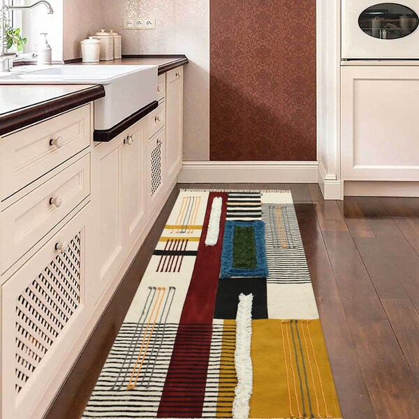 Handblock Print Rug Handmade Runner Rug Woven Cotton Rug Kitchen Living Room Rug Home Decor Carpet 2.6x5 3.6x8 2x34 feet