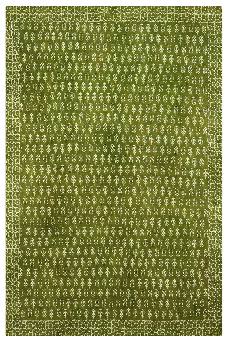 Dabu Rug Hand Woven Green Cotton Rug: Block Printed Dabu Design - Etsy