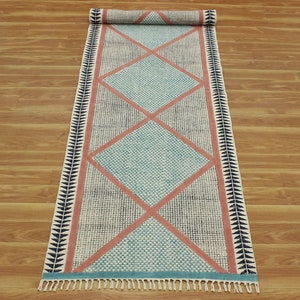 Multicolor rug Cotton area rug Indian Handmade block printed rug Bohemian style rug Hallway rug Custom Size Rug 4x6 6x6 2.6x10 Feet