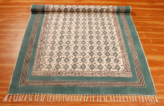 Cotton Handmade 4x6 ft Dhurrie Hand Block Printed Area Rug Boho Kilim Rugs NEW 