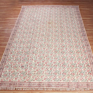 kitchen dining room floor rug Indian hand block printed cotton dhurrie Outdoor geometric garden beach rug kilim carpet 4x6 6x9 5x8 feet rug