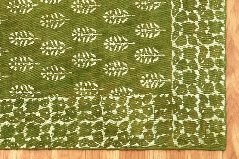 Dabu Rug Hand Woven Green Cotton Rug: Block Printed Dabu Design - Etsy