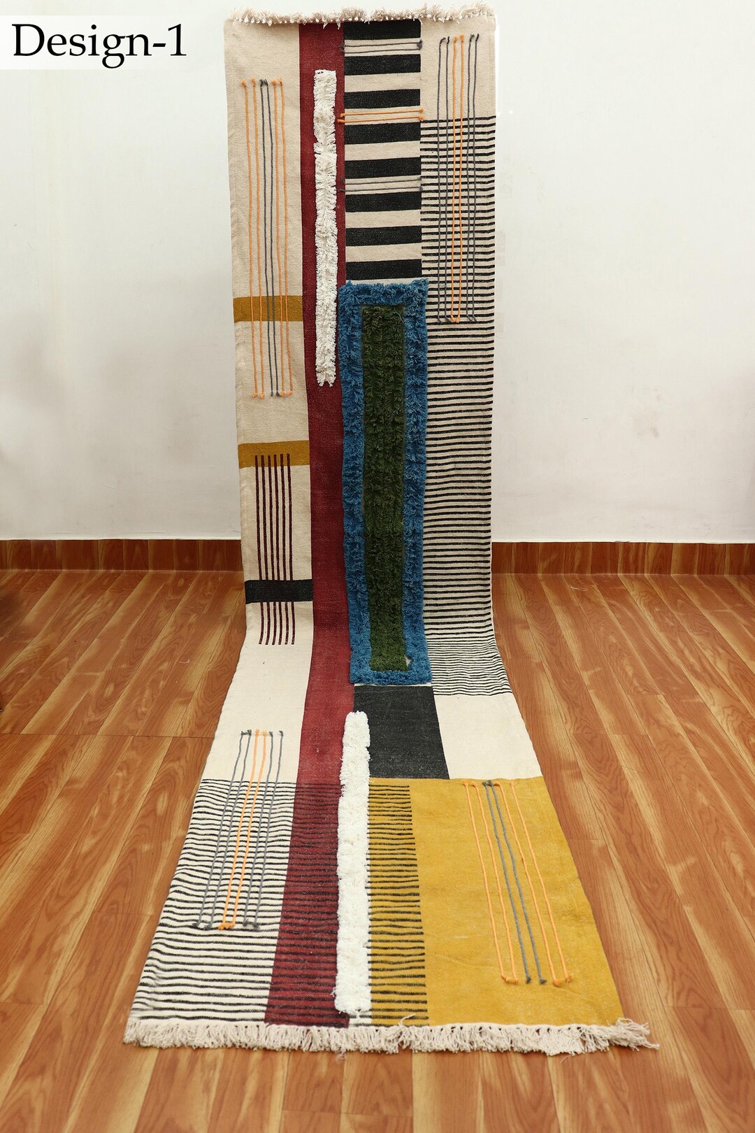 Yellow Cotton Rug Hand Block Print Rug Hallway Runner Rug Hand Tufted ...
