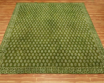 Hand block printed cotton rug Large stair runner rug Green hallway runner Large living room rug Extra large runner 2x50 8x10 6x9 4x30 ft