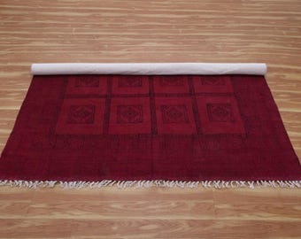 Alfombra de dormitorio con estampado de bloque hecho a mano, alfombra boho de algodón, alfombra decorativa para el hogar 5x8 6x9 8x10 pies