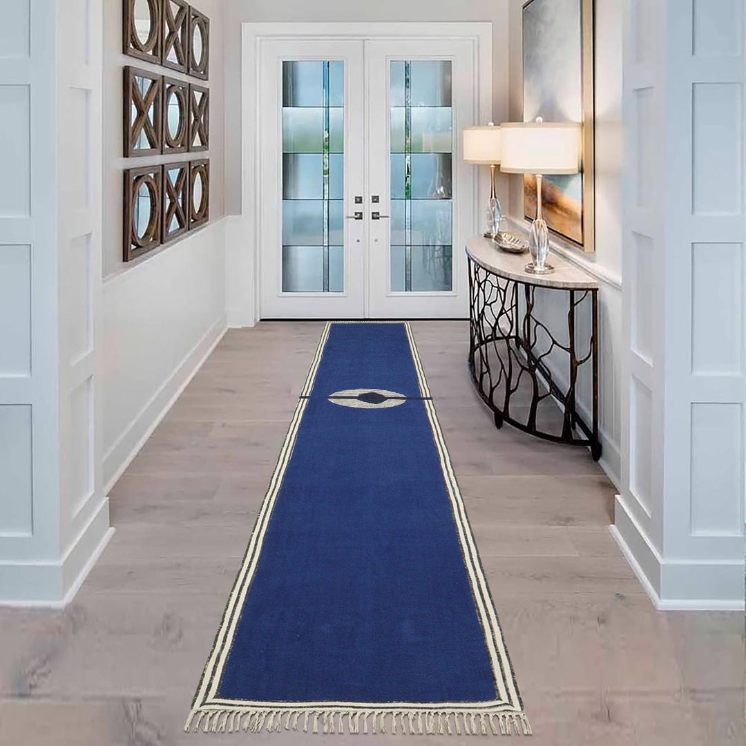 Blue Hall Rug Blue Handmade Cotton Rug: Boho Kilim Hallway Runner - Etsy