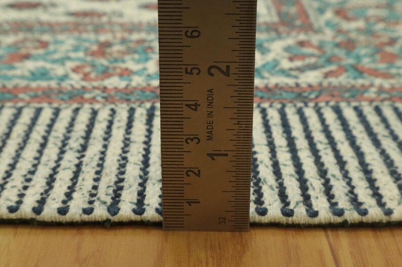 Black Block Printed Rug Floral Cotton Dhurrie Hallway Stair Runner Rug