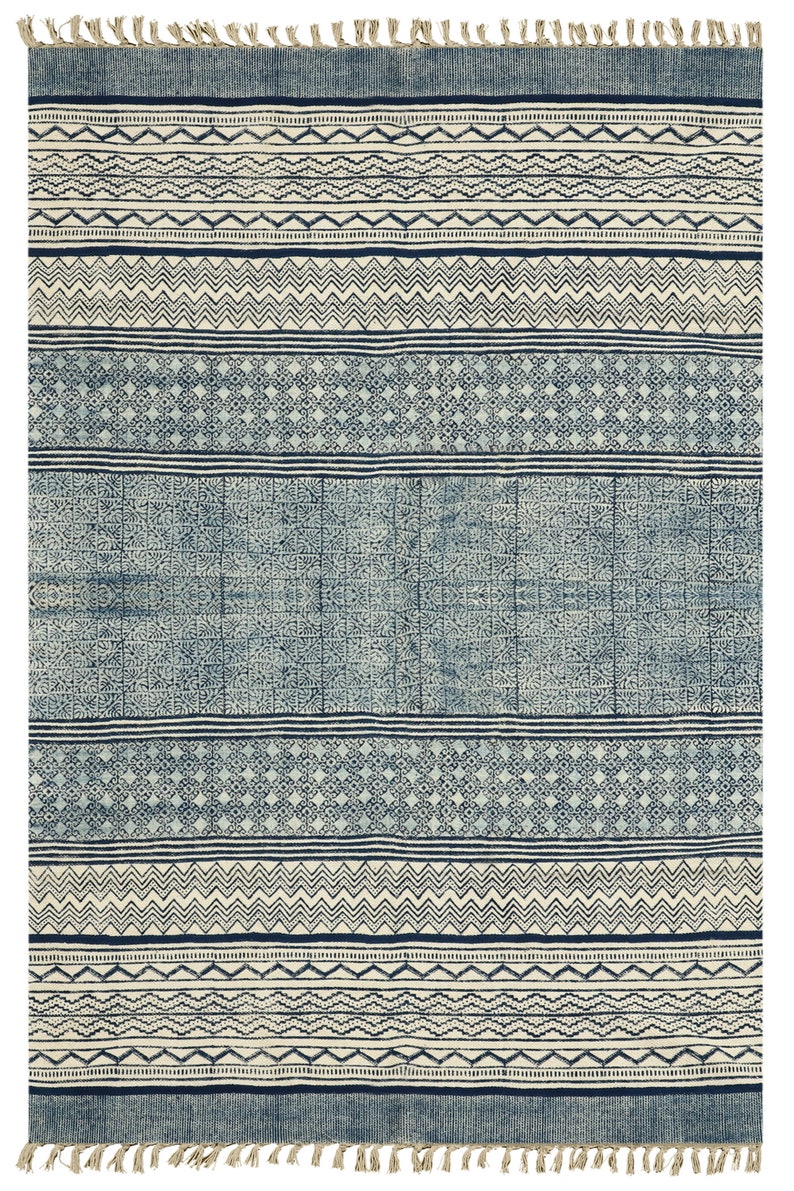 Printable Blue Rug Hand Block Print Cotton Rug, Indigo Blue, Bohemian Kilim - Etsy