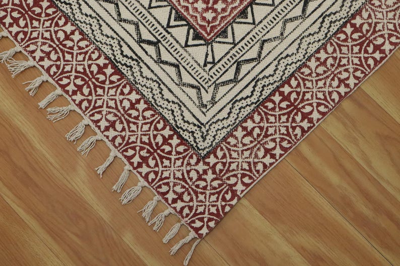 Hallway Runner Kilim Block Cotton Carpet Kitchen Dining Room Rug Hand