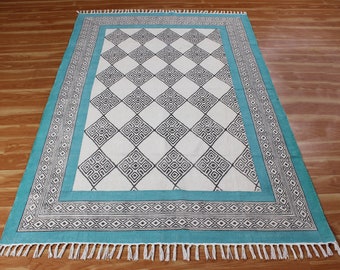 Handmade cotton area rug Outdoor patio rug Hand block print rug Living room area rug Home garden rug 4x6, 5x8, 8x10, 10x14 feet