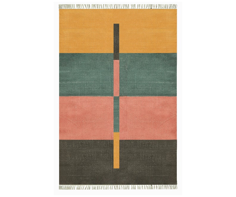 Hand Block Printed Rug Large Cotton Stair Rug Runner Yellow Kitchen