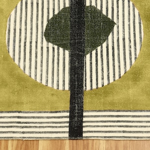 Olive Green Cotton Rug Block Print Rug Hallway Runner Vintage Rug ...
