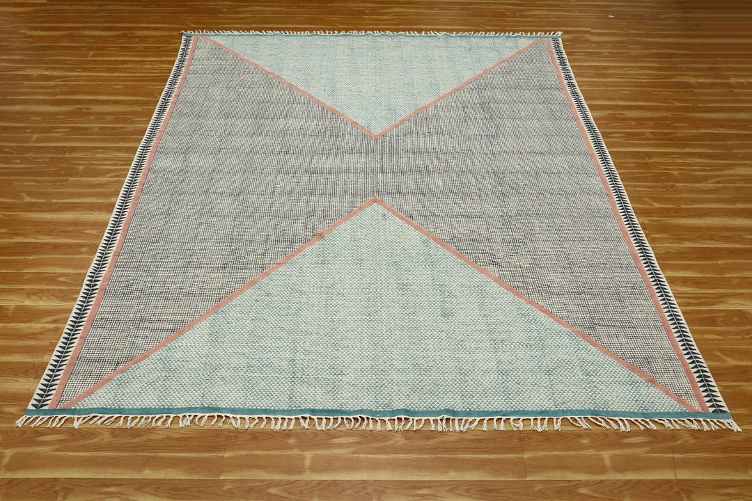 Hand Block Print Cotton Area Rug, Geometric Design - Etsy