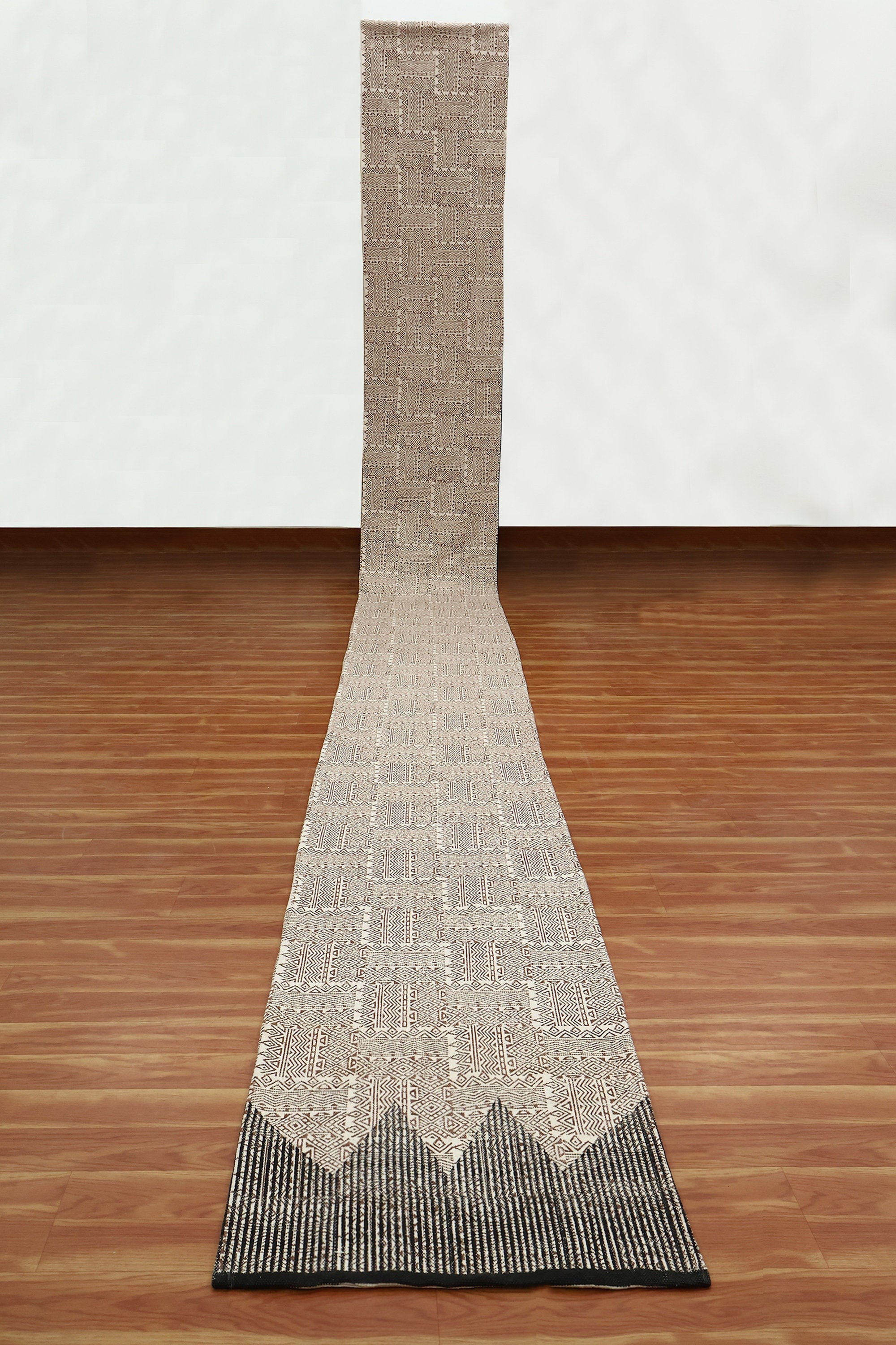 Buy Handwoven Cotton Runner Rug: Beige & Black, Bohemian Hallway