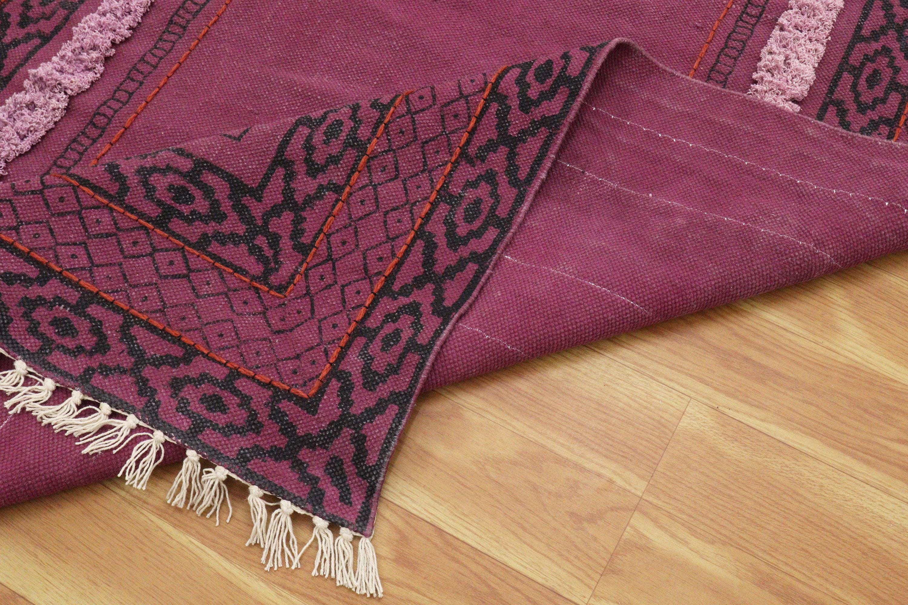 Dark Purple Cotton Runner Rug, Block Printed Boho Style - Etsy