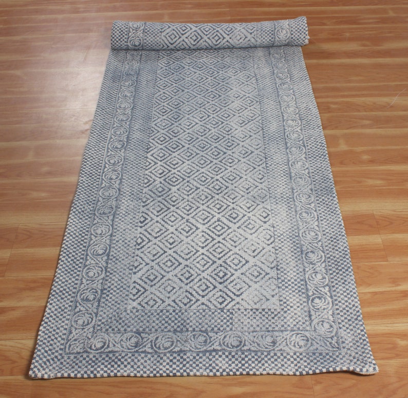 Hand Block Printed Cotton Rug: Boho Runner, Stair, Yoga, Kitchen - Etsy