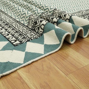 Tappeto in cotone nero Kilim stampato a blocchi Corridore in cotone a tessitura piatta Tappeto per corridoio per scale 8x10 2x20 7x7 piedi