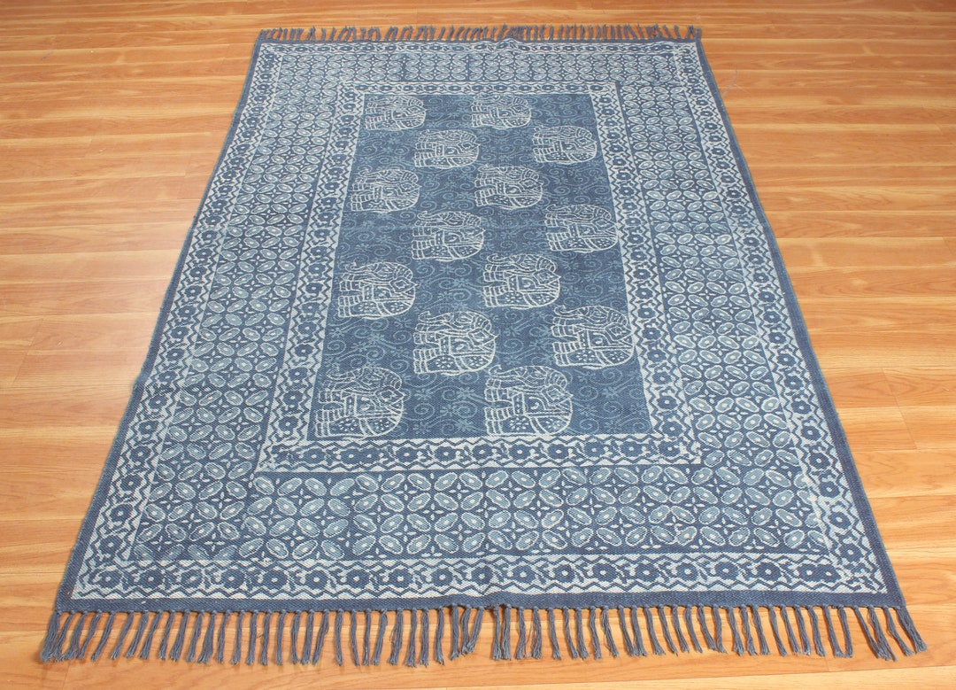 Blue Color Rug Square Cotton Rug Handmade Area Rug Custom Size Etsy