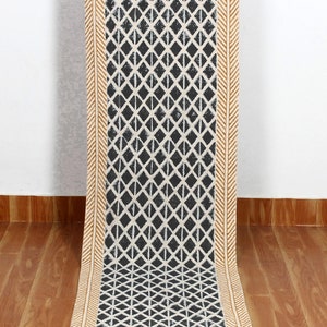 Blue Beige Handmade Rug Hallway Stair Cotton Runner Dhurrie Hand Block Print Rug Custom Living Room Carpet Christmas Gift 2x8 3x10 4x20 Feet