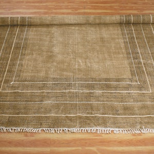 Brown cotton kilim Square woven cotton rug Hand embroidery work cotton rug Living room kilim Square patio rug 3x3 5x5 9x9 7x7 12x12 feet rug