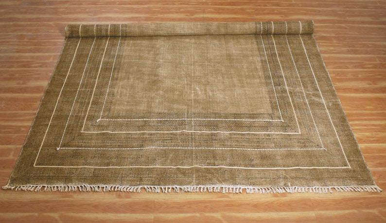 Brown cotton kilim Square woven cotton rug Hand embroidery work cotton rug Living room kilim Square patio rug 3x3 5x5 9x9 7x7 12x12 feet rug